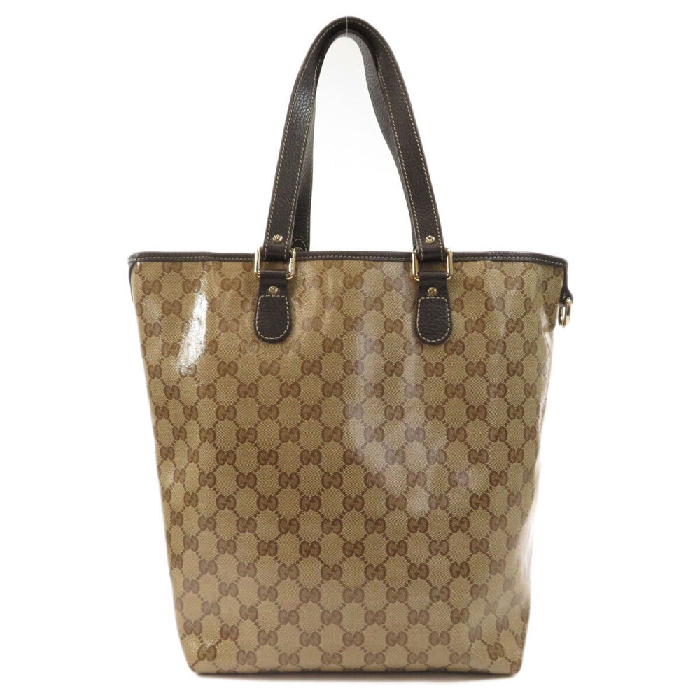 Gucci Crystal GG Bag Leather Brown Tote Beige